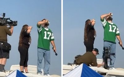 Jason Kelce Pounds Beer On Top of RV, Cameraman Falls Through Ceiling