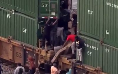 Freight Train Robbed in Broad Daylight by Dozens of Scrambling Thieves