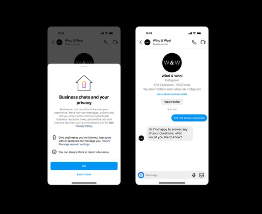 Transparency Labels Added to Business Chats on Instagram