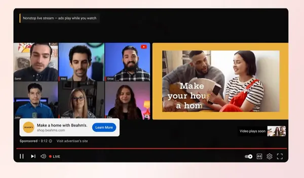 Side-By-Side Ads for Livestreams Now Available on YouTube