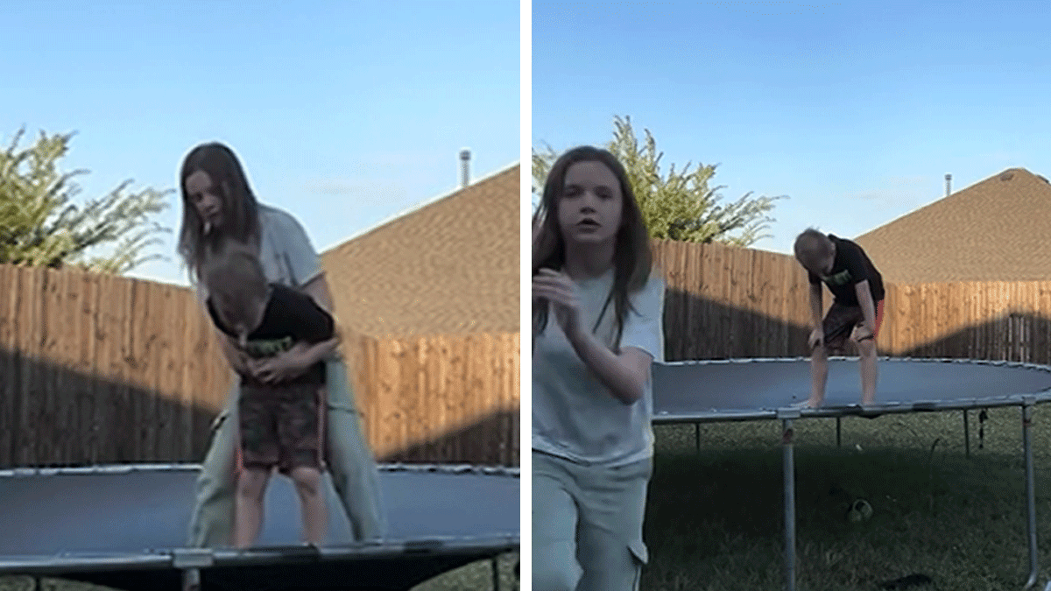 Brother Saved from Choking by Sister on Trampoline Video
