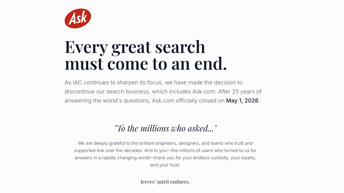 Ask.com Officially Shuttered: No More Jeeves