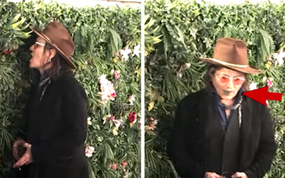 Johnny Depp Bites Decorative Plant at Vegas Event