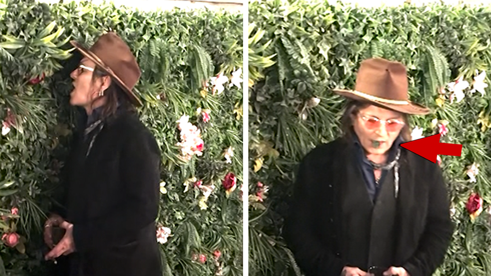 Johnny Depp Bites Decorative Plant at Vegas Event